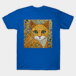 Blue and Gold Klimt Tabby Cat with White Trim T-Shirt